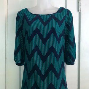 Navy + Green Print Dress Sz L